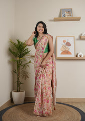 Flower Print Chinoon Crape Saree