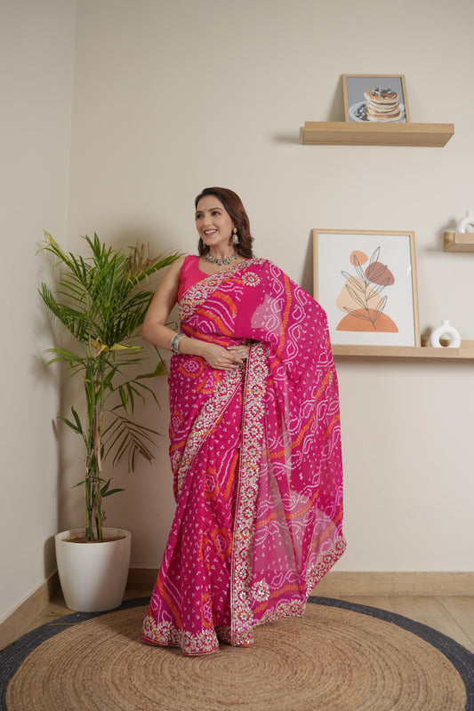 Designer Rani Chinoon Crape Saree