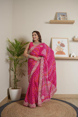 Designer Rani Chinoon Crape Saree