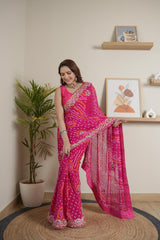 Designer Rani Chinoon Crape Saree