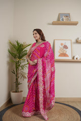 Designer Rani Chinoon Crape Saree