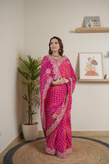 Designer Rani Chinoon Crape Saree