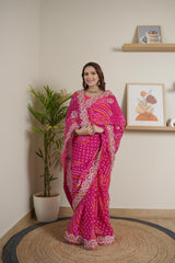 Designer Rani Chinoon Crape Saree