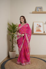Designer Rani Chinoon Crape Saree