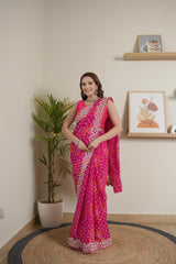 Designer Rani Chinoon Crape Saree