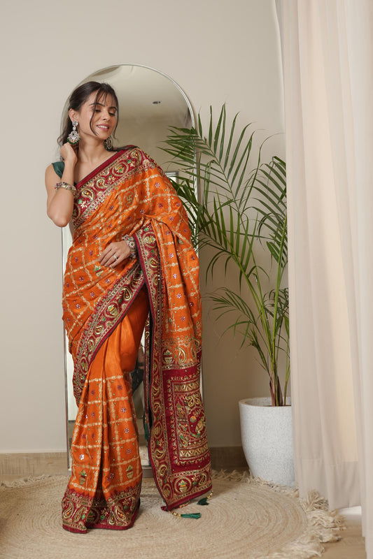 Elegant Gajji Mustard Red Saree