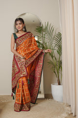 Elegant Gajji Mustard Red Saree