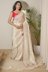 Ivory Cashew Banarasi Silk Saree