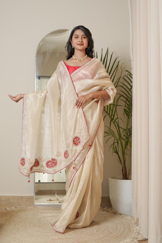 Ivory Cashew Banarasi Silk Saree