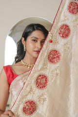 Ivory Cashew Banarasi Silk Saree