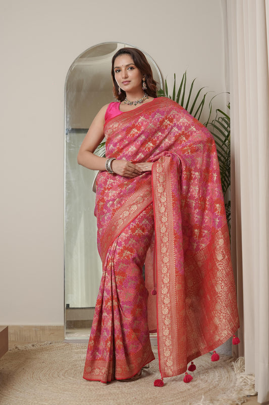 Red and Rani Georgette Saree