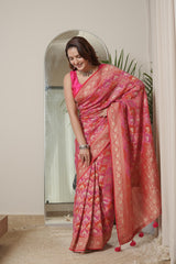 Red and Rani Georgette Saree
