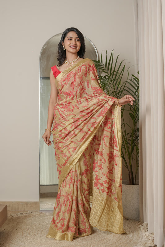 Cheeku Ivory Crape Silk Saree