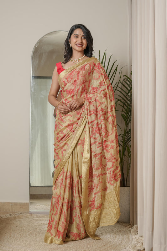 Cheeku Ivory Crape Silk Saree