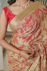 Cheeku Ivory Crape Silk Saree