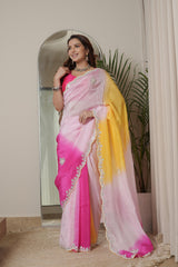 Pink Mustard Rani HO Silk Saree