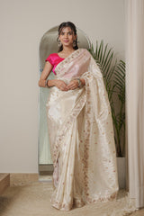 Designer Cheeku Ivory Banarasi Silk Saree