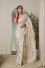 Designer Cheeku Ivory Banarasi Silk Saree
