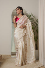 Designer Cheeku Ivory Banarasi Silk Saree