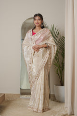 Designer Cheeku Ivory Banarasi Silk Saree