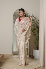 Designer Cheeku Ivory Banarasi Silk Saree