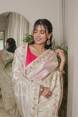 Designer Cheeku Ivory Banarasi Silk Saree