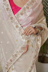 Designer Cheeku Ivory Banarasi Silk Saree