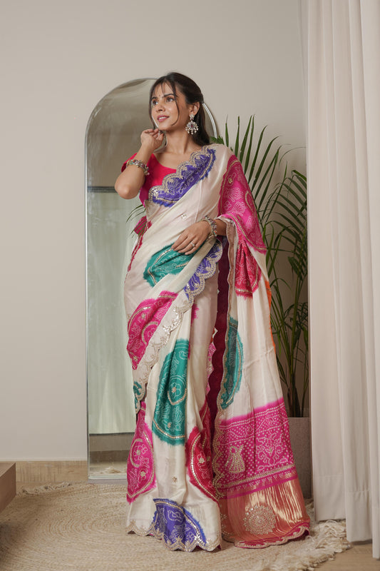 Multi Bandhej Batik Gajji Silk Saree