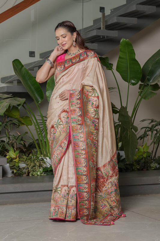 Ivory Cashew Position Silk Saree