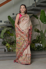 Ivory Cashew Position Silk Saree