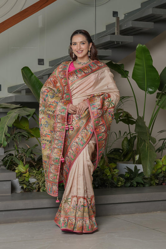 Ivory Cashew Position Silk Saree