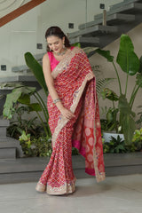 Textured Rani Georgette Saree
