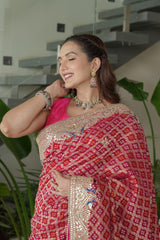 Textured Rani Georgette Saree