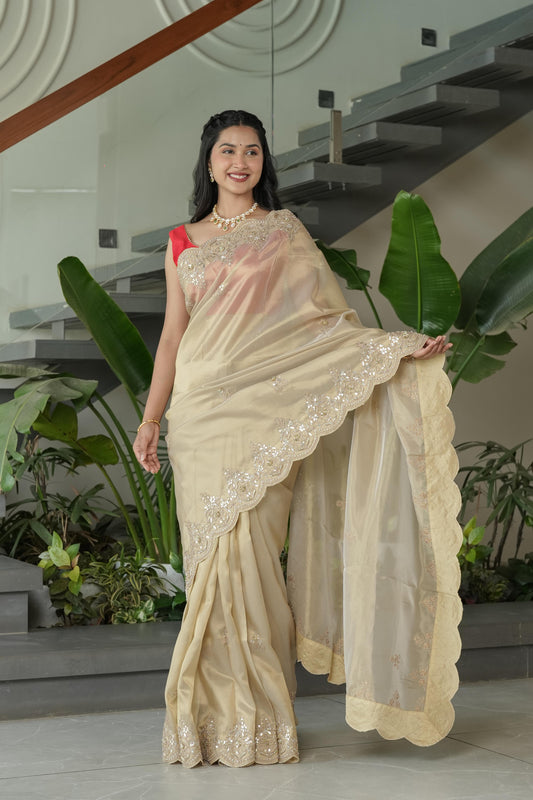 Cheeku Ivory Banarasi Silk Saree