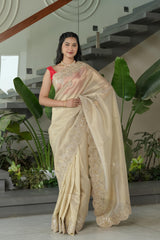 Cheeku Ivory Banarasi Silk Saree