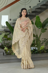 Cheeku Ivory Banarasi Silk Saree