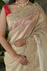 Cheeku Ivory Banarasi Silk Saree