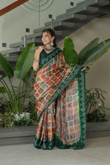 Cheeku with Green Border Gajji Silk Saree