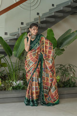 Cheeku with Green Border Gajji Silk Saree