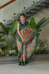 Cheeku with Green Border Gajji Silk Saree