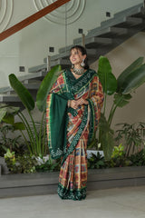 Cheeku with Green Border Gajji Silk Saree