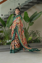 Cheeku with Green Border Gajji Silk Saree