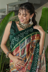 Cheeku with Green Border Gajji Silk Saree