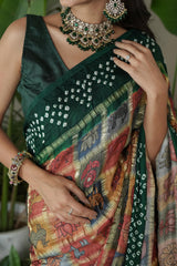 Cheeku with Green Border Gajji Silk Saree