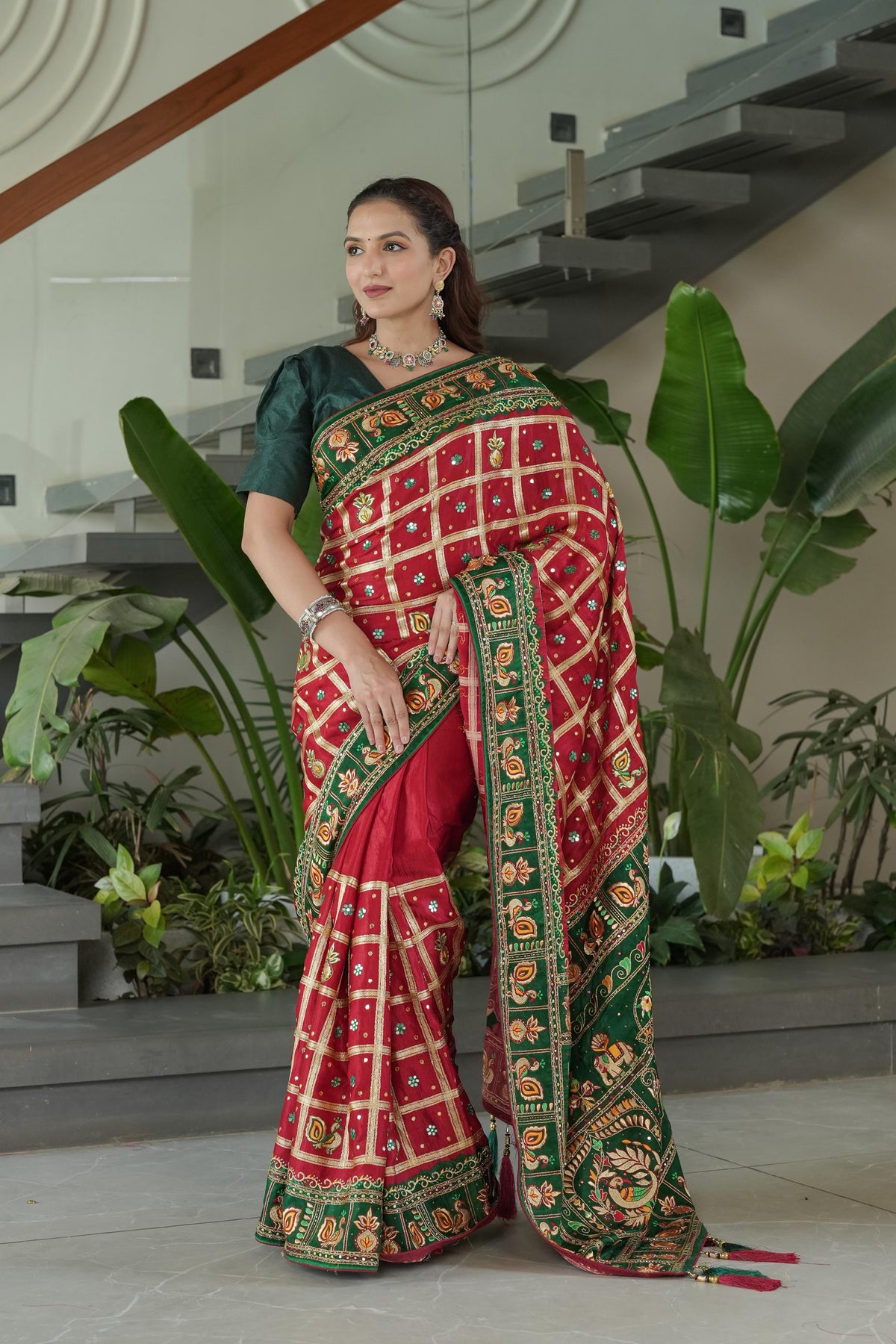Traditional Red Green Silk Saree