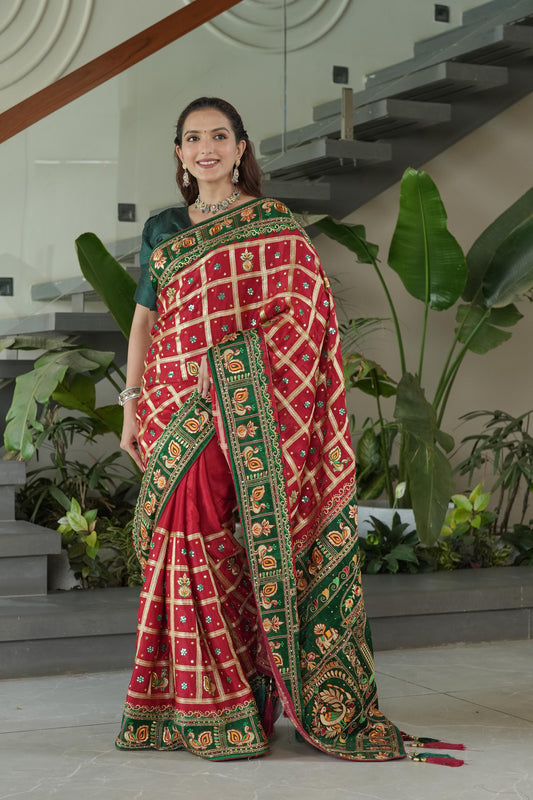 Traditional Red Green Silk Saree
