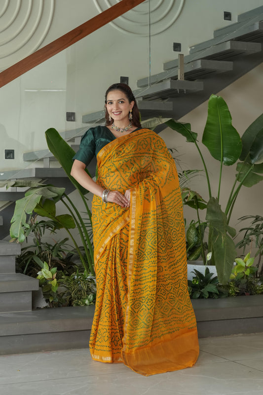 Mustard Chinnon Silk Saree