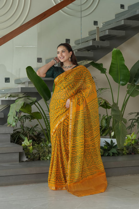 Mustard Chinnon Silk Saree