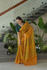 Mustard Chinnon Silk Saree