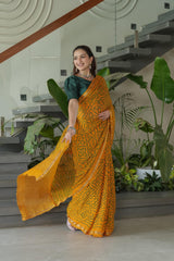 Mustard Chinnon Silk Saree
